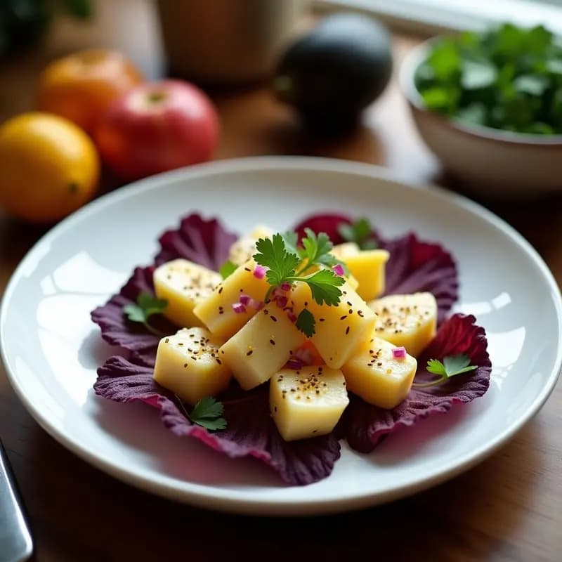 Ceiche de Corvina con Maracuyá y Camote Morado: Receta Peruana Fusion y Sin Gluten