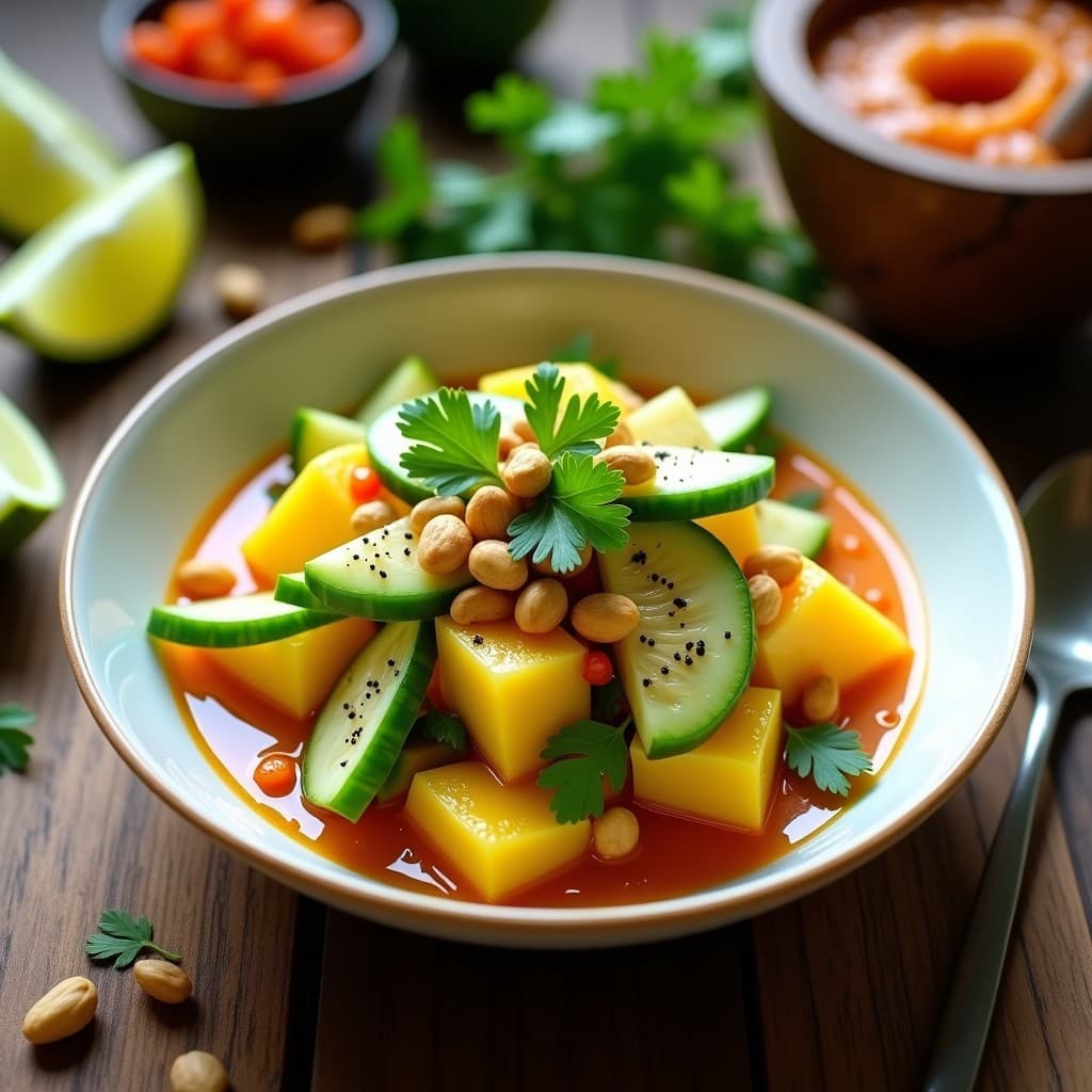 Ceviche de Mango Verde y Pepino con Salsa de Tamarindo y Chile: Receta Filipina Refrescante