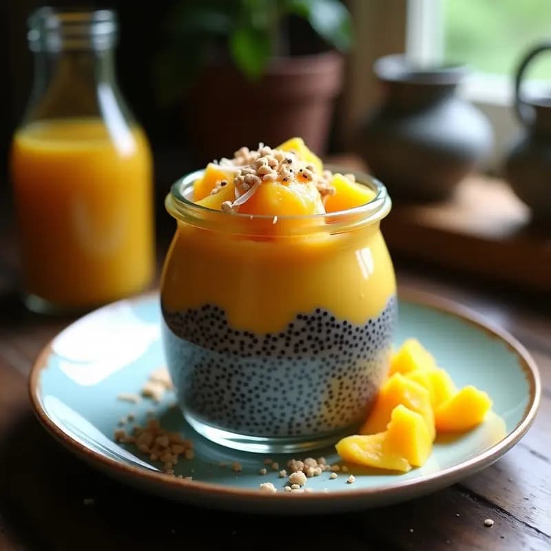 Chia Pudding de Mango y Chía Negra: Desayuno Mexicano Vegano y Sin Azúcar
