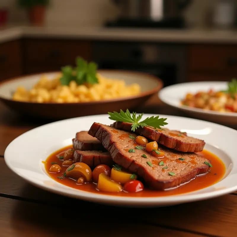 Churrasco de cerdo marinado en mojo de naranja asado al grill, trozos dorados y jugosos en un plato de madera con rodajas de naranja asada y cilantro fresco, típico de la cocina venezolana.
