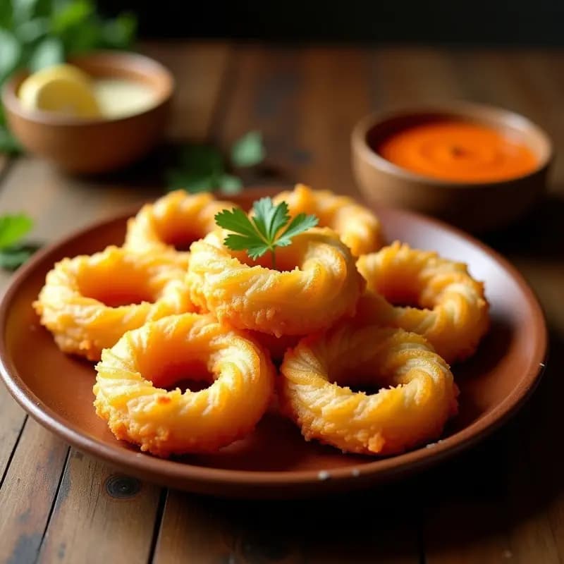 Churros venezolanos dorados y crujientes hechos de yuca y queso blanco, fritos en aceite, servidos en un plato de barro con fondo rústico.