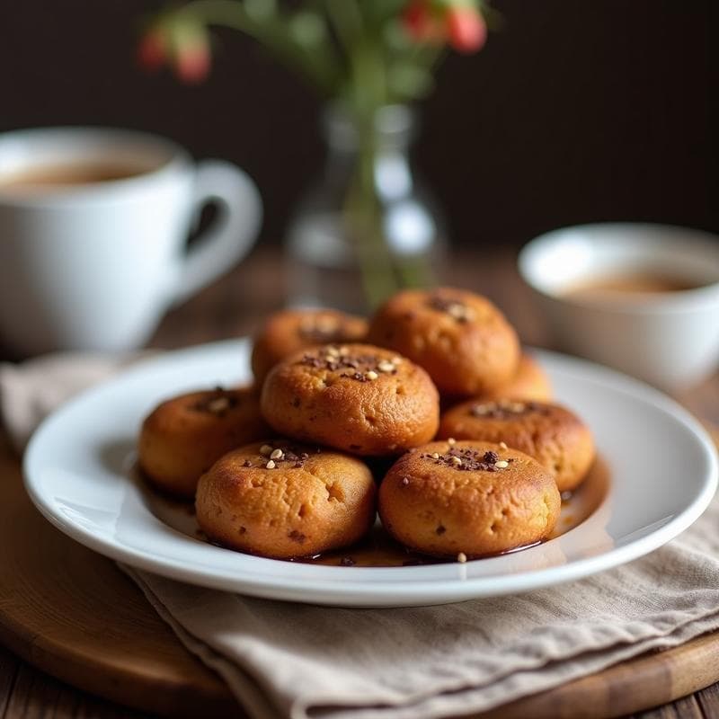 Croquetas doradas de café y chocolate 70% sobre plato blanco, con textura crujiente por fuera y center cremoso, decoradas con coco rallado y virutas de chocolate.