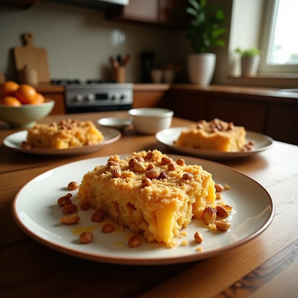 Crumble francés keto de manzana y nueces con eritritol, horneado en molde individual con topping dorado y crujiente, servido con una cuchara de madera sobre fondo rústico.