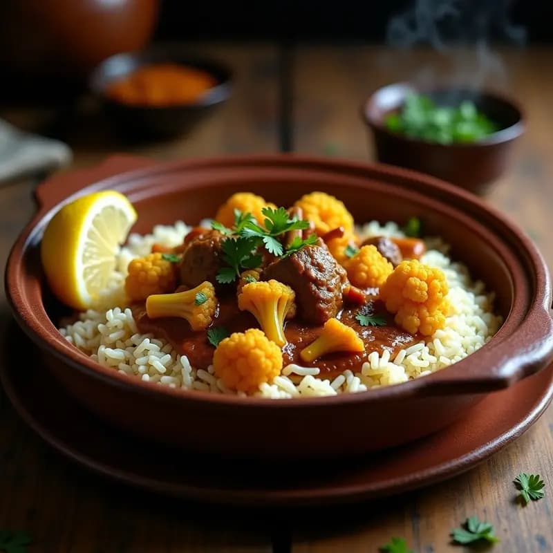 Curry de Cordero y Coliflor con Arroz Basmati: Receta Pakistaní en Olla de Hierro y Especiada