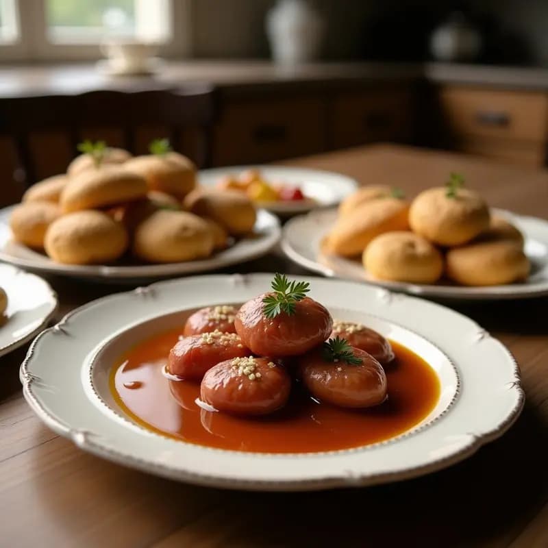 Montaditos abiertos de pan de molde integral tostado con láminas de salchichón ahumado, mortadela y queso gouda, cubiertos con mostaza de miel y semillas de sésamo, sobre tabla de madera rústica.