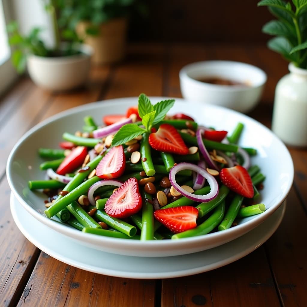 Ensalada de Alubias Verdes y Fresas con Vinagreta de Vinagre Balsámico: Receta Dulce-Salada en 15 Minutos