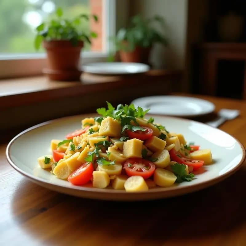 Ensalada turca de bardana con grano de trigo, hierbas frescas y semillas de granada, servida en un bol de cerámica blanca sobre fondo rústico, receta sin gluten.