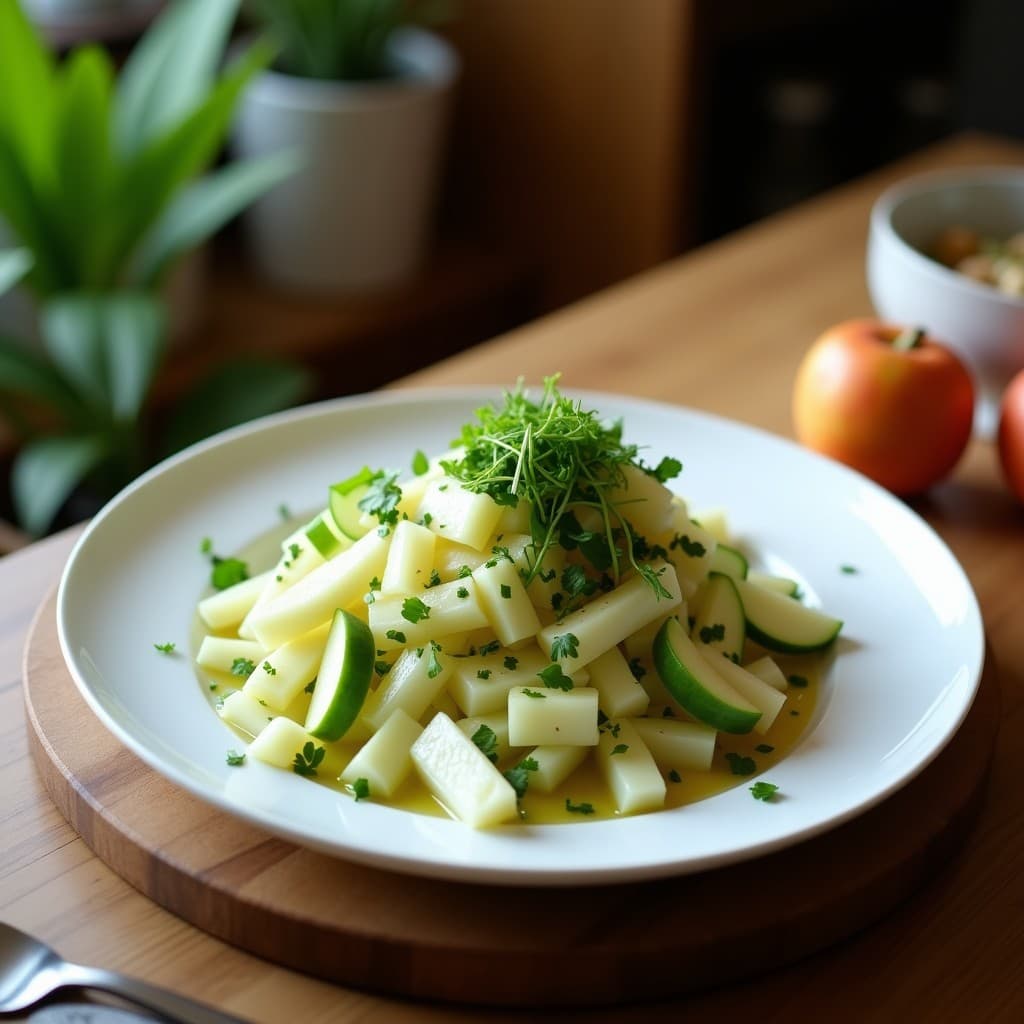 Ensalada de Rábanos Daikon y Manzana Verde con Vinagreta de Wasabi: Receta Coreana Crudivegana