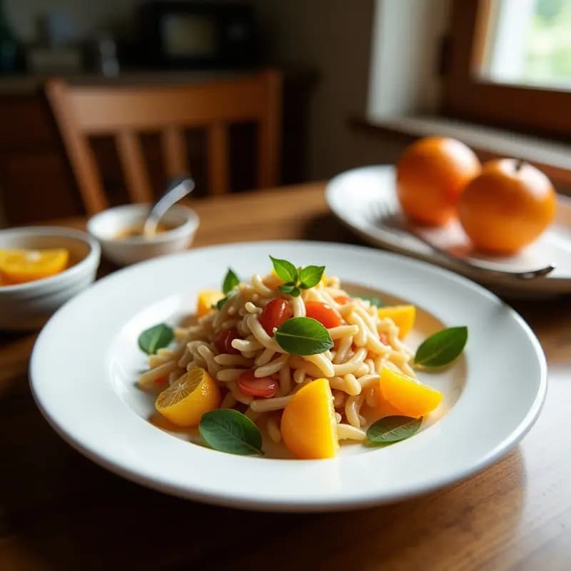 Ensalada fresca en bol blanco con lentejas cocidas, espinacas verdes, gajos de naranja y almendras fileteadas, receta de ensalada de lentejas con toque cítrico.