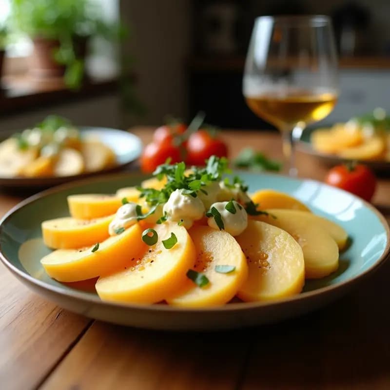 Ensalada fresca de melón amargo en cubos verdes, láminas doradas de queso halloumi a la plancha y vinagreta brillante de miel y mostaza, decorada con menta fresca y semillas de sésamo sobre un plato blanco rústico.