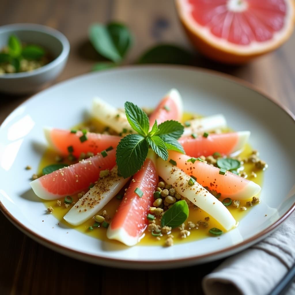 Ensalada de Pomelo Rosa y Endivias con Vinagreta de Pistacho: Receta Francesa Light