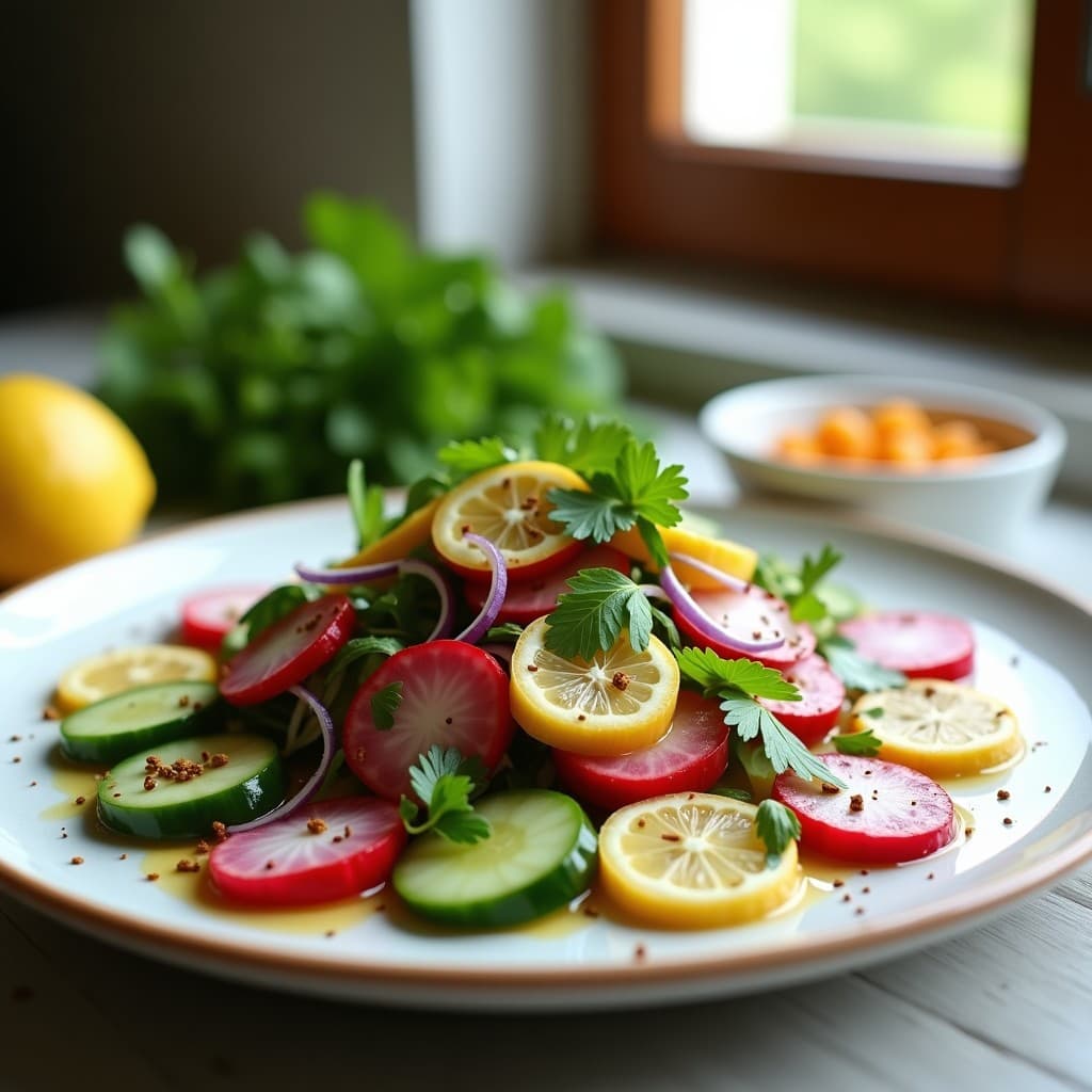 Ensalada de Rabanitos y Pepino con Vinagreta de Limón y Comino: Receta India Fresca