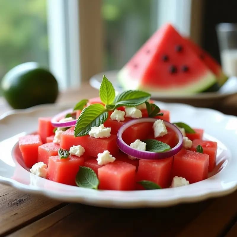 Ensalada de Watermelon y Feta con Menta: Receta Griega Fresca y Baja en Calorías