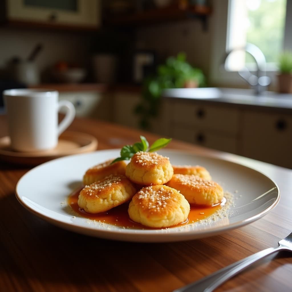 Galletas doradas de harina de almendra y higuera con semillas de sésamo, postre mediterráneo sin lácteos, dispuestas en una bandeja de madera rústica.