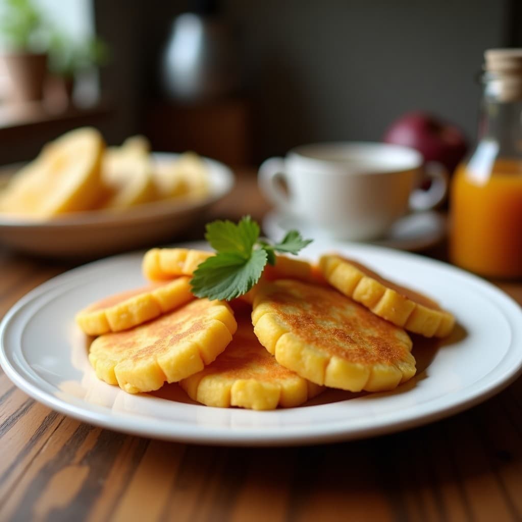 Gofres belgas dorados y esponjosos de batata y avena sin harina, servidos en un plato blanco con compota de manzana y frutos rojos, receta alta en proteína para airfryer.