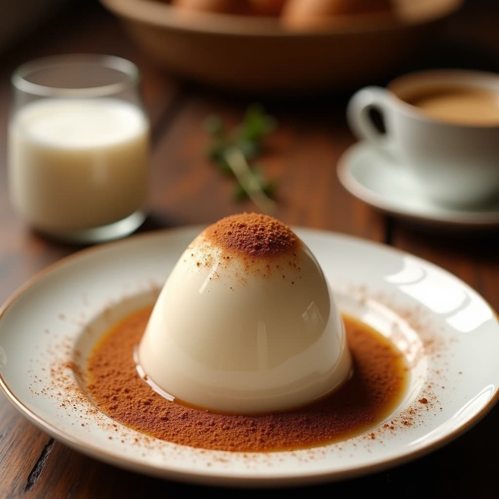 Copa de cristal transparente con granita de café keto, textura cristalina y color café claro, decorada con una pizca de canela y virutas de coco tostado sobre fondo blanco.