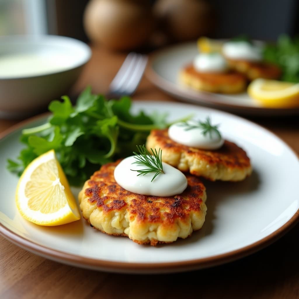 Hamburguesas de merluza y espárragos trigueros doradas en airfryer, servidas sobre un plato blanco con espárragos enteros y salsa de yogur cremosa. Receta sin gluten, alta en proteína y crujiente.