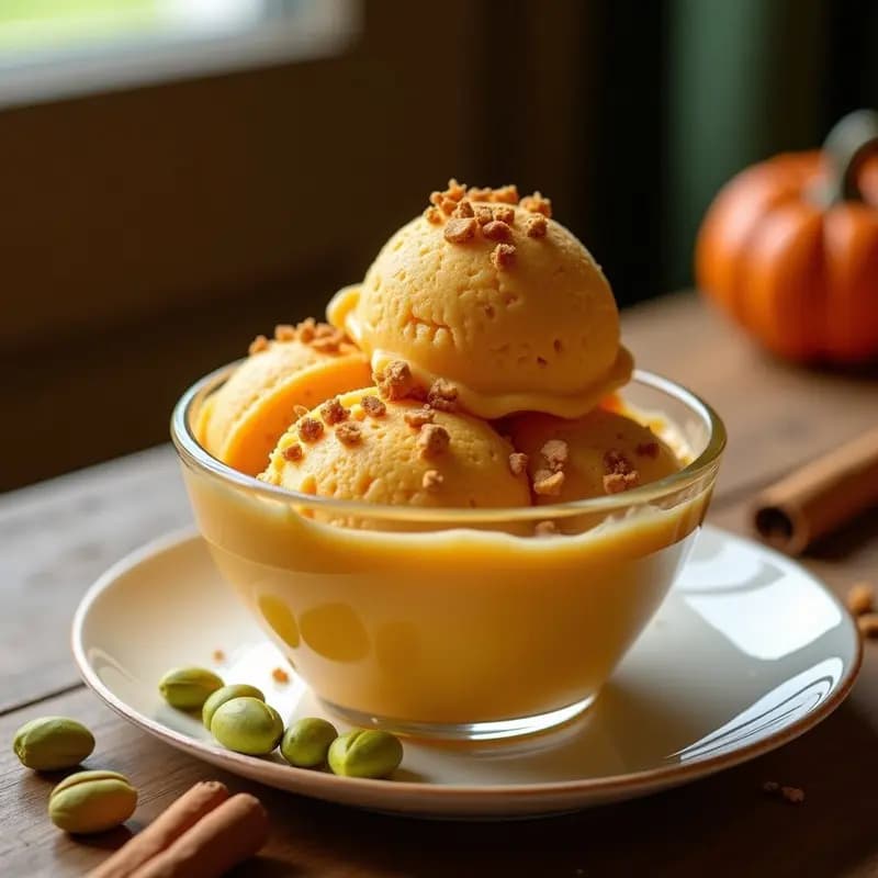 Helado de Caqui y Canela con Crujiente de Pistacho: Postre Otoñal Vegano Sin Azúcar