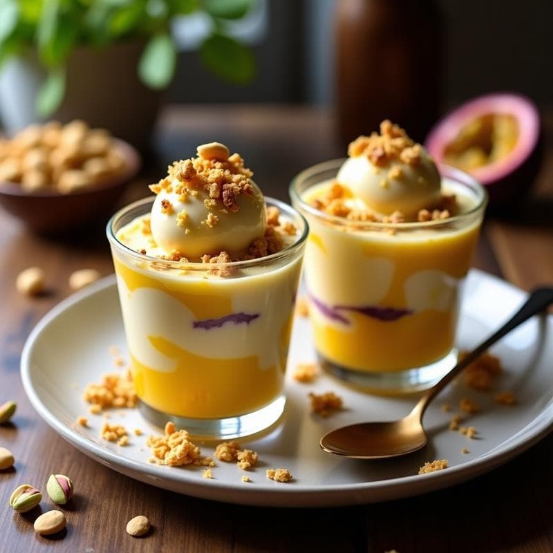 Helado de Maracuyá y Yogur Griego con Granola de Pistacho: Postre Alto en Proteína