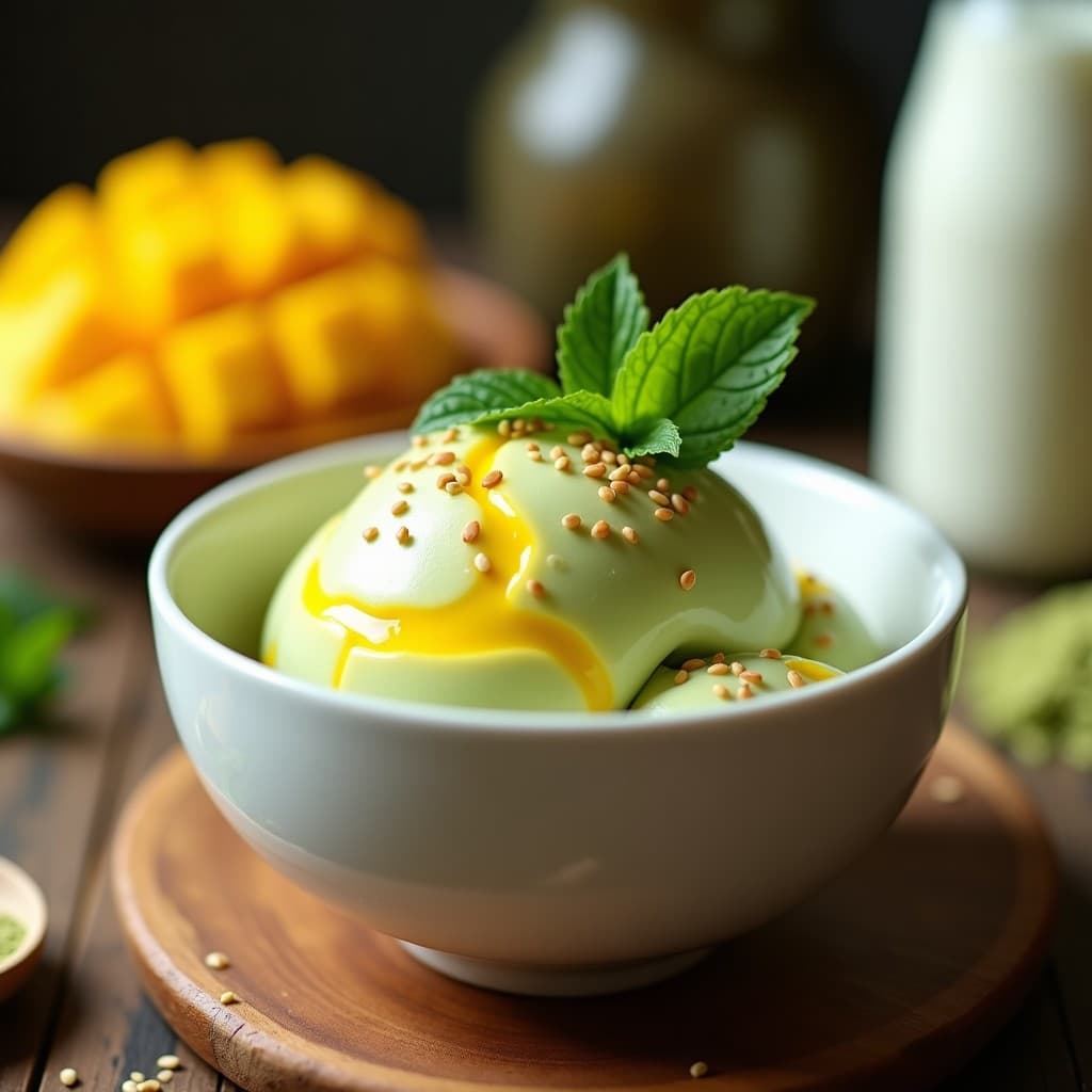 Helado de Té Verde y Mango: Postre Vegano Sin Azúcar con Toque Japonés