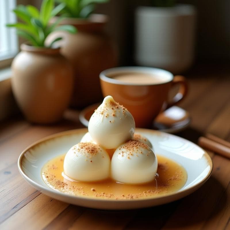 Helado de tea latte y gatillo de coco keto en un cucurucho de barquilla, con textura cremosa y color verde pálido, decorado con virutas de coco tostado sobre un fondo rústico de madera.