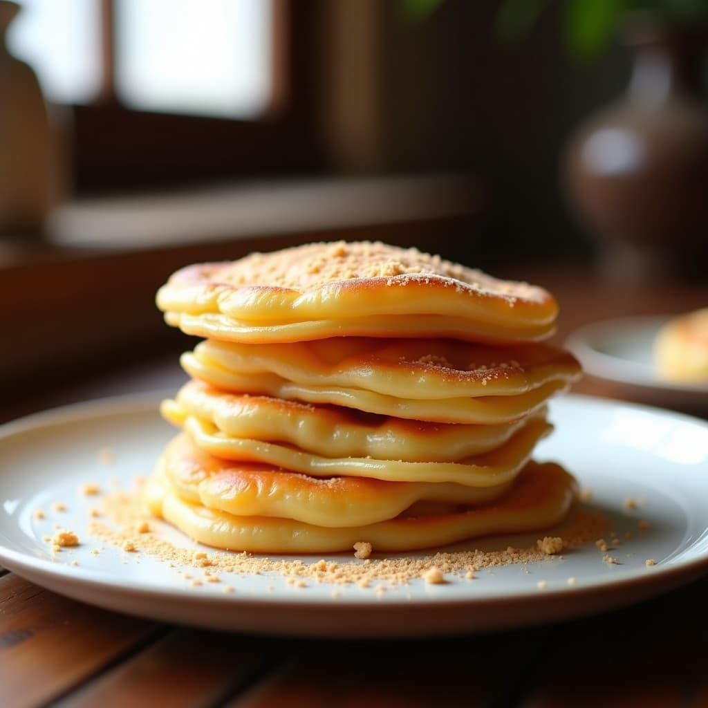 Hojaldres dorados y crujientes de masarepa rellenos de queso de guayaba, apilados en un plato blanco con hojas de menta y espolvoreados con canela, postre venezolano tradicional.