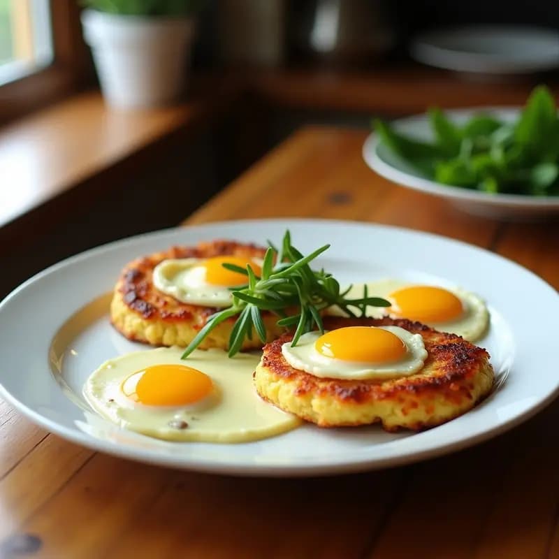 Huevos al nido con espinacas y queso feta en airfryer, desayuno griego estético con pan integral tostado, yemas doradas y semillas de sésamo espolvoreadas.