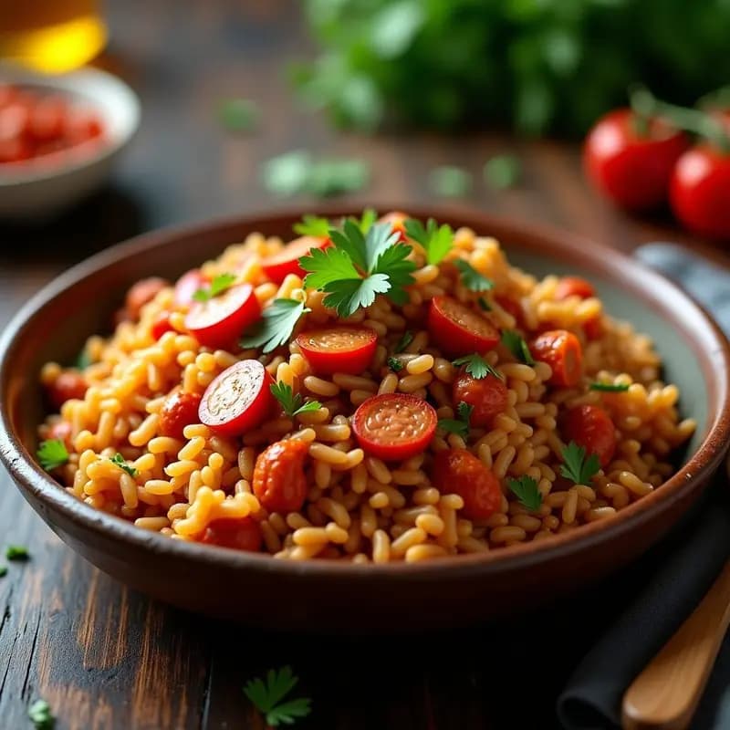 Jambalaya de Pollo y Chorizo Vegano: Receta Cajún en Olla Lenta con Arroz Integral