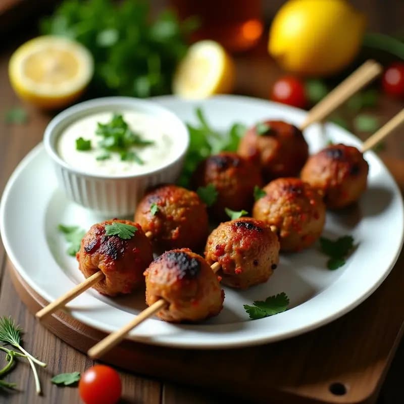 Kofta de Cordero con Salsa de Yogur y Hierbas: Brochetas Árabes a la Parrilla