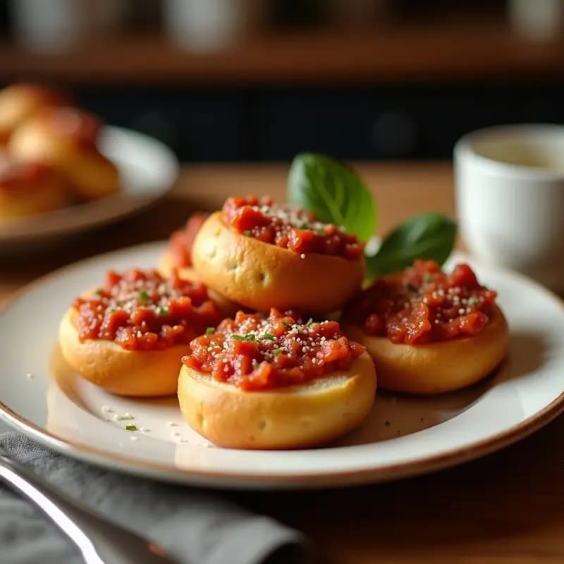 Plato rústico de barro con miguitas de pan doradas, trocitos de chorizo y huevo cuajado desmenuzado, espolvoreadas con pimentón y perejil fresco. Receta tradicional española de miguitas de pan con chorizo y pimentón.