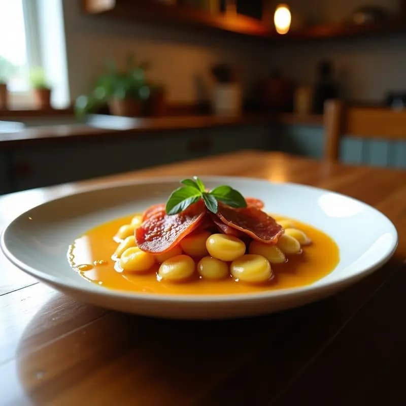 Mollete dorado tostado con aceite de oliva virgen extra brillante, cubierto de lonchas finas de jamón serrano y espolvoreado con sal gruesa y pimienta negra. Plato sencillo y tradicional sobre fondo rústico de madera, ideal para desayuno mediterráneo rápido.