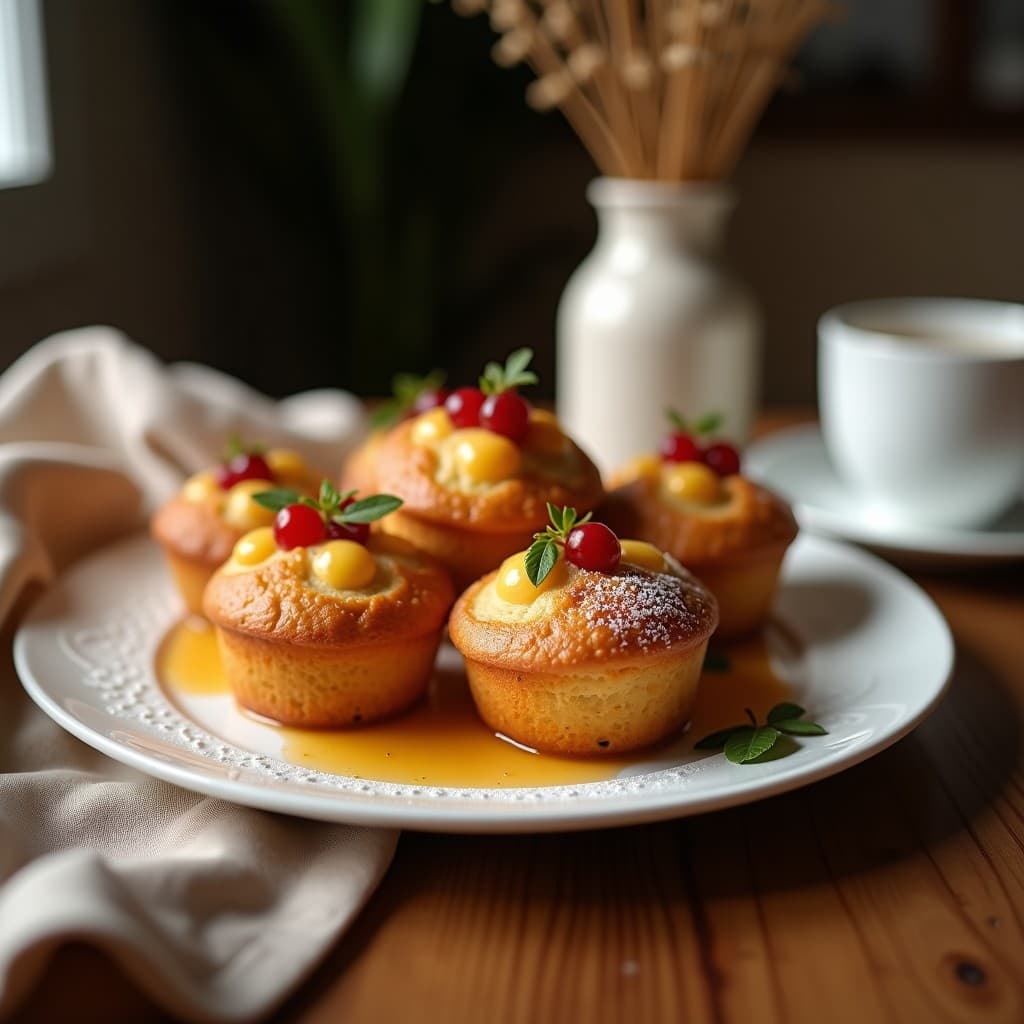 Muffins dorados de boniato y romero con higos caramelizados, desayuno sin gluten y rico en fibra, servidos en molde de papel sobre mesa de madera rústica con romero fresco y nueces picadas.