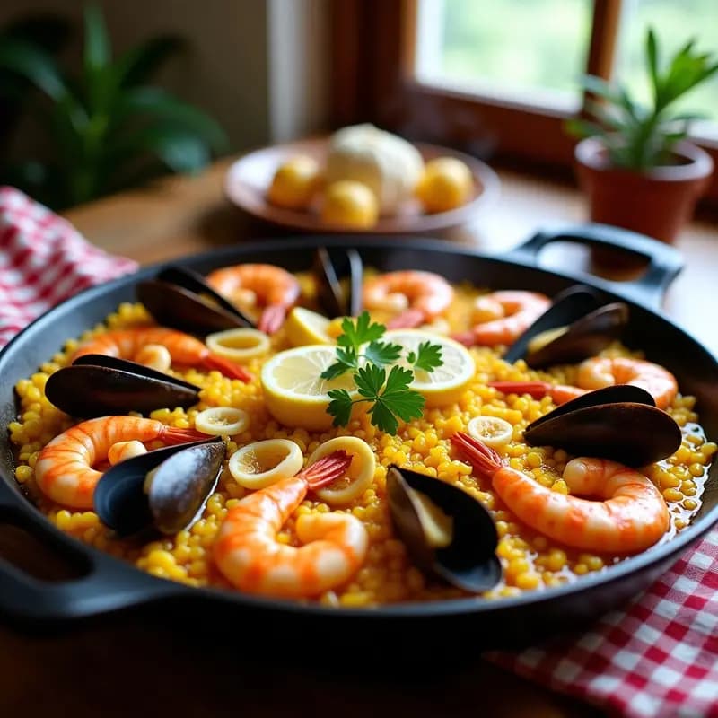 Paella de Marisco y Alcachofas en Sartén para 4 Personas