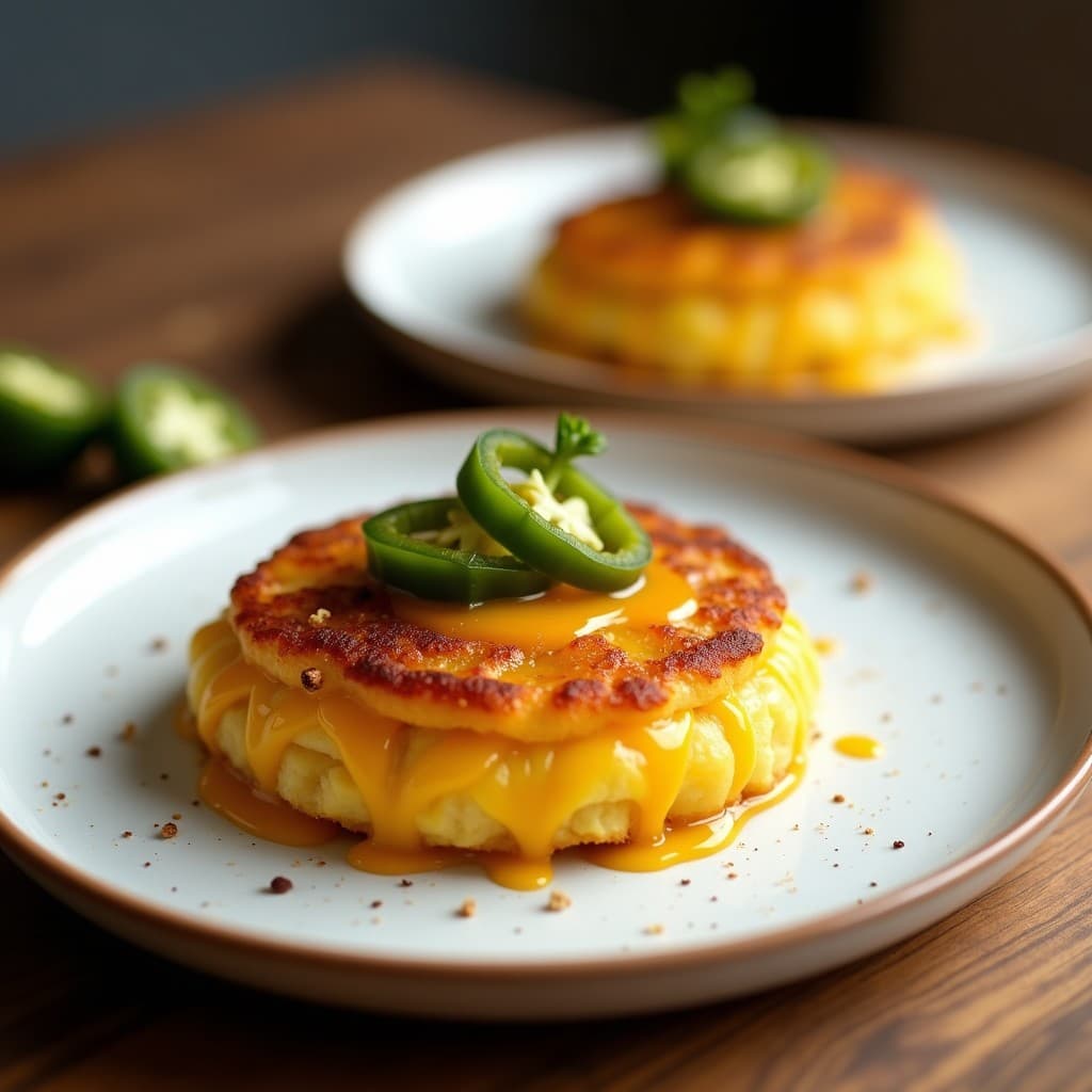 Pan de elote y jalapeño keto con harina de almendra, horneado en airfryer, dorado por fuera y esponjoso por dentro, decorado con semillas de sésamo y trozos de jalapeño visible.