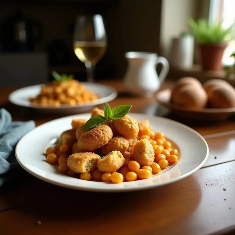 Pan de harina de garbanzo dorado y esponjoso con hierbas provenzales y semillas de girasol, cortado en rebanadas sobre una tabla de madera rústica, receta francesa sin gluten.