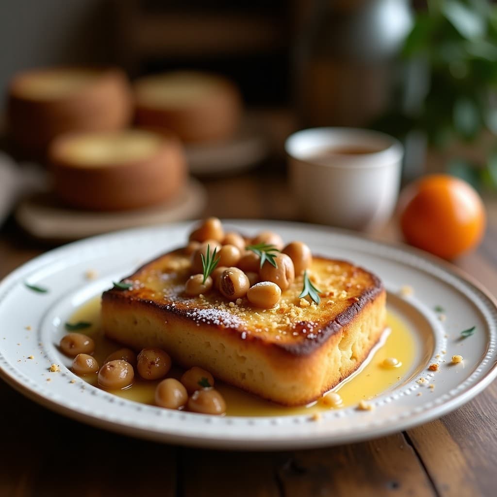 Pan de plátano dorado con trozos de nueces de Brasil, cortado en rebanadas gruesas, sobre una tabla de madera rústica. Textura esponjosa y húmeda, con un toque terroso por la harina de teff. Ideal para desayunos sin harina refinada y ricos en minerales.