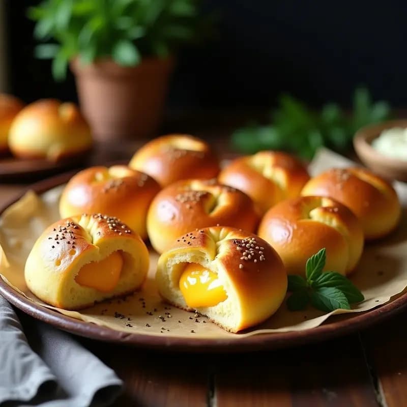 Panecillos dorados y esponjosos de queso de mandioca y almidón de tapioca en bandeja de horno, con textura crujiente por fuera y suave por dentro, receta brasileña sin gluten y keto.