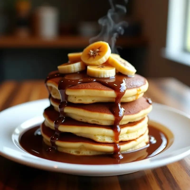 Pancakes de 3 Pisos con Nutella Mantequilla de Maní y Plátano: Desayuno Americano Ultra Indulgente