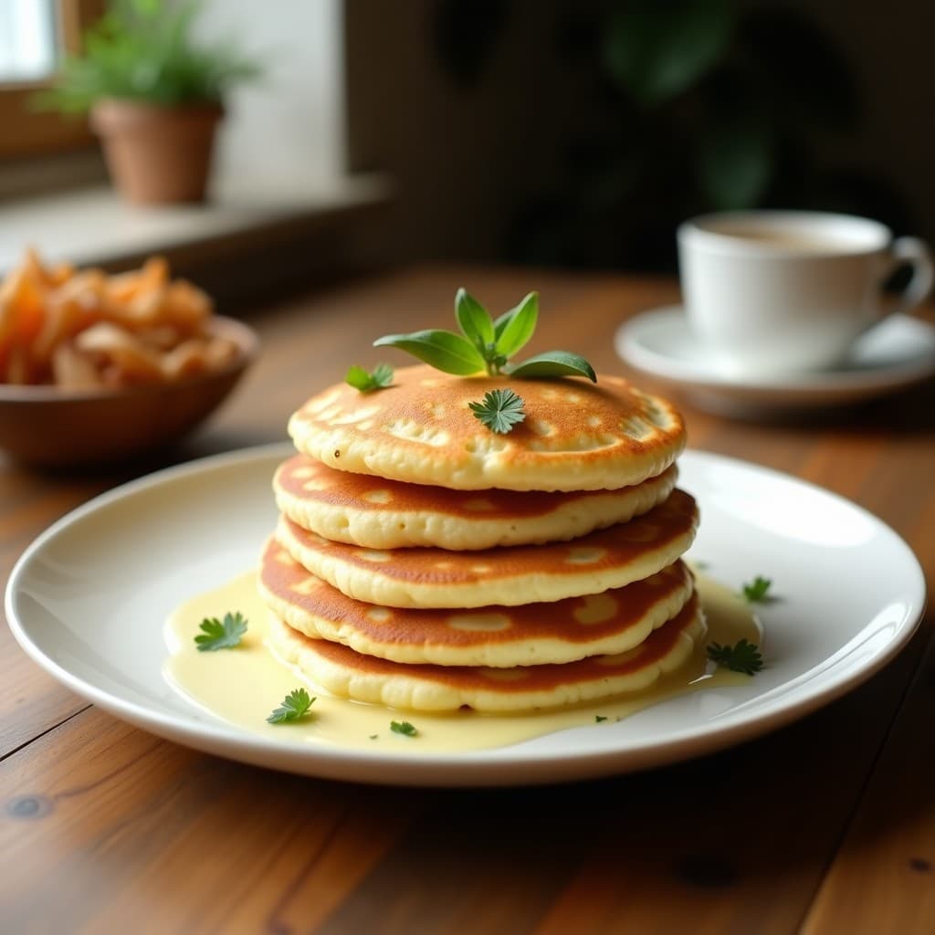 Pila de pancakes dorados y esponjosos de harina de coco y clara de huevo, servidos en un plato blanco con frambuesas frescas, crema de almendras y semillas de chía, receta keto y sin gluten.