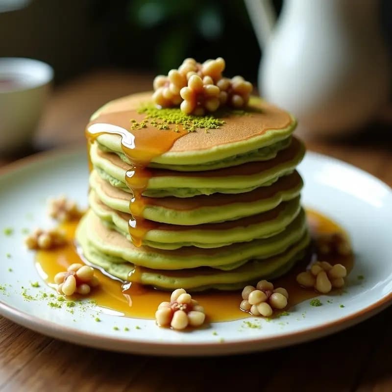 Pancakes de Plátano Macho y Matcha con Sirope de Dátiles: Desayuno Keto Energético