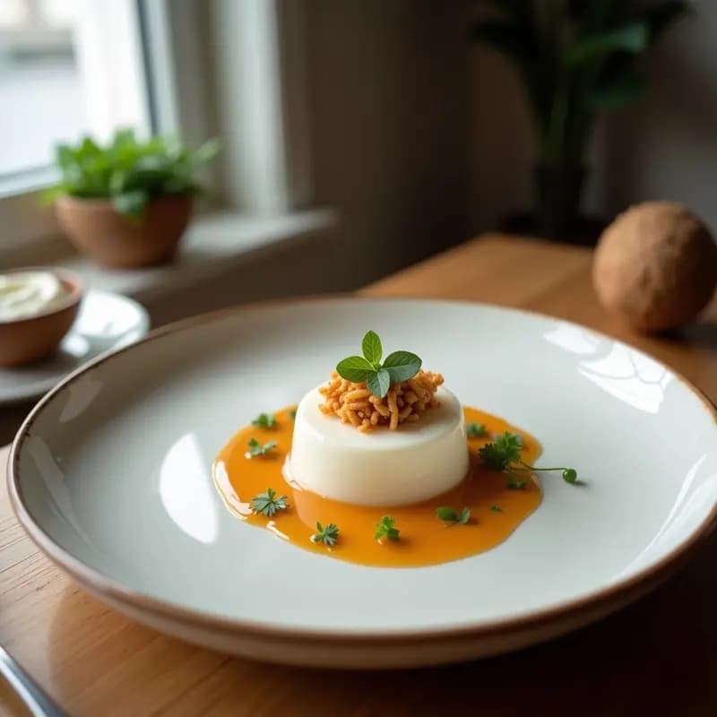 Panna Cotta de Frambuesa y Chía vegana en vasitos de cristal transparente, con capas cremosas de color blanco y topping de coulis de frambuesa rojo intenso, decorada con frambuesas frescas enteras y semillas de chía visibles.