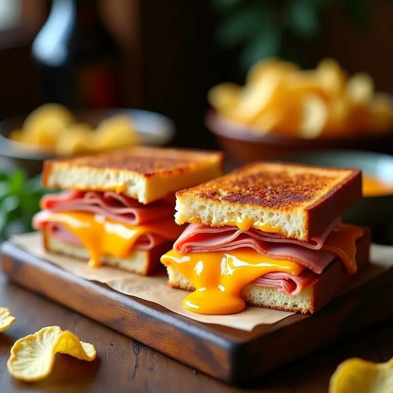 Sándwich panorama cubano abierto mostrando capas generosas de jamón York, queso fundido derritiéndose y salsa Havanesa, con pan dorado y crujiente por fuera. Receta de Panorama de Queso y Jamón York con Havanesa.