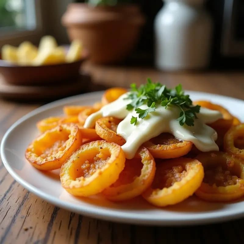 Plato de pizarra con papitas fritas doradas y crujientes, espolvoreadas con queso parmesano rallado, perejil fresco y un hilo de aceite de trufa negra. Aperitivo gourmet de lujo para foodies.