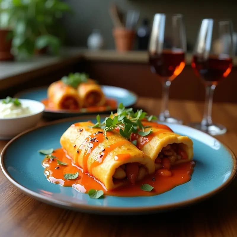 Perrito caliente abierto en pan tostado dorado, relleno de salchicha gruesa, queso azul desmenuzado, mermelada de higos brillante y cebolla morada caramelizada, espolvoreado con nueces picadas y decorado con hilo de miel y mostaza. Receta de perrito caliente relleno de queso azul y mermelada de higos.