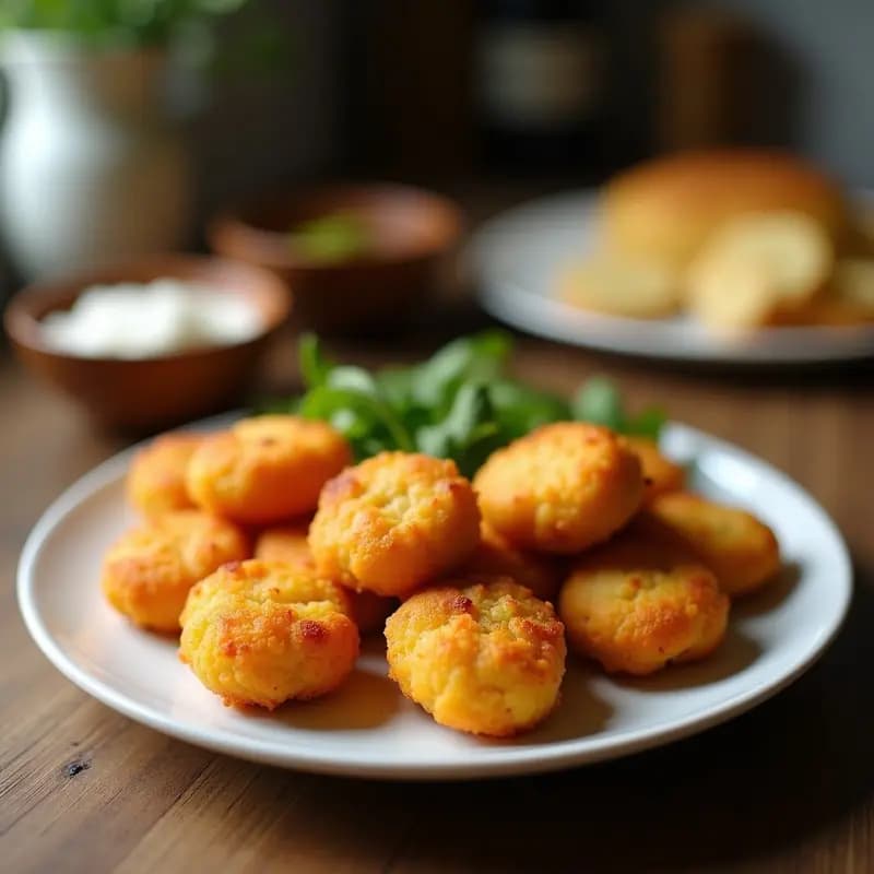 Pimientos blavor asados en airfryer rellenos de queso coalho derretido, con costra dorada de pan rallado y albahaca fresca, servidos en una fuente de madera rústica.