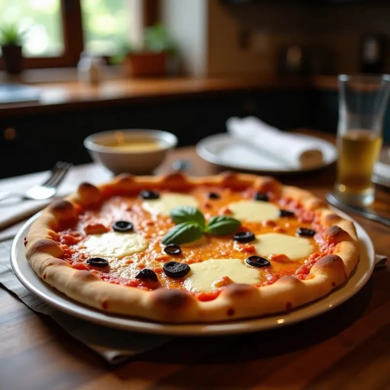Pizza estilo Detroit en molde rectangular de acero, con border de queso dorado y crujiente, salsa de tomate, pepperoni y cebolla morada, receta americana tradicional.