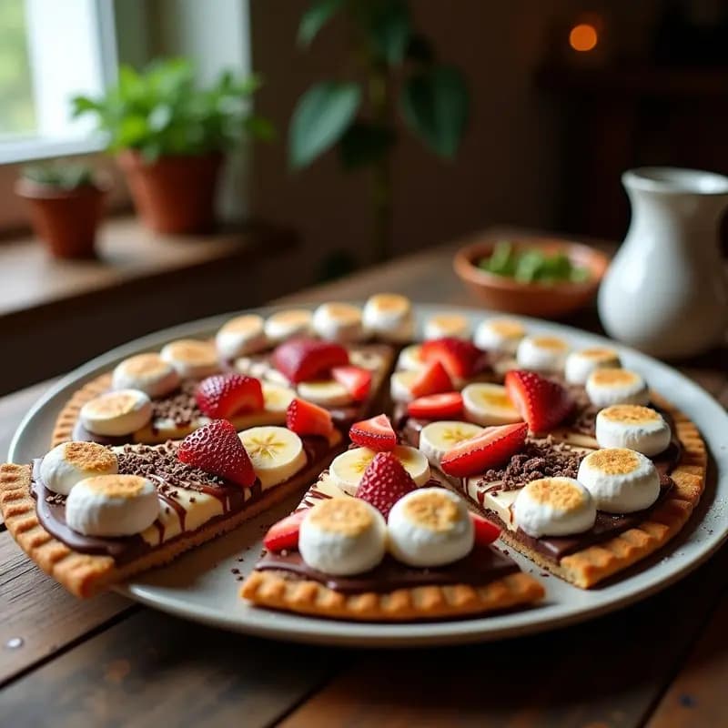 Pizza de Postre con Base de Galleta y Toppings de Marshmallows y Frutas: Dulce Tentación en Cada Porción