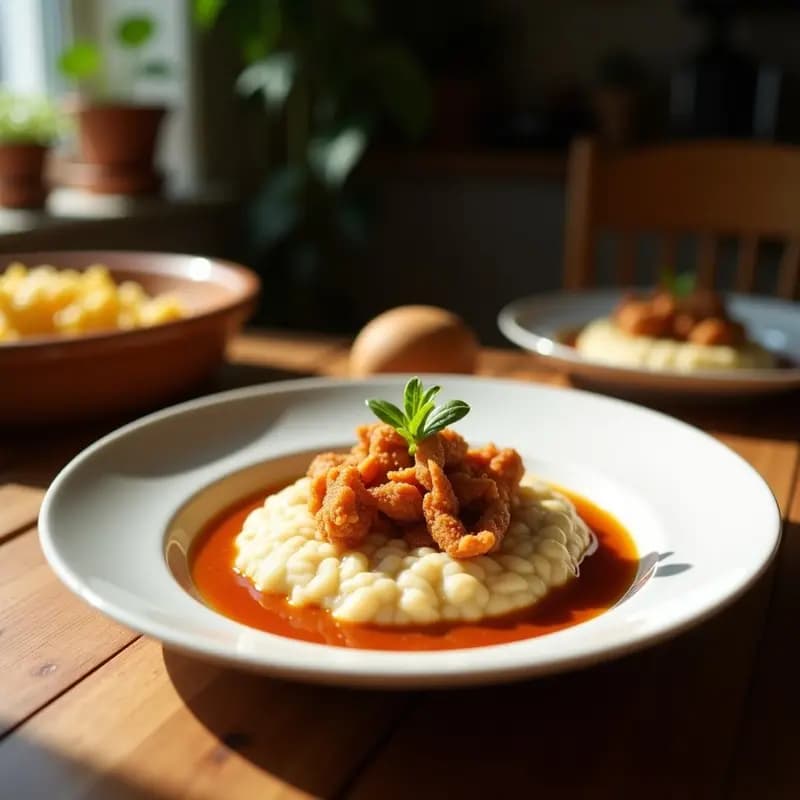 Bol de barro rústico con porridge de amaranto y higos frescos, decorado con semillas de chía, nueces picadas y un toque de canela. Desayuno peruano sin lácteos y alto en calcio, servido con una cuchara de madera sobre fondo de tela de lino.
