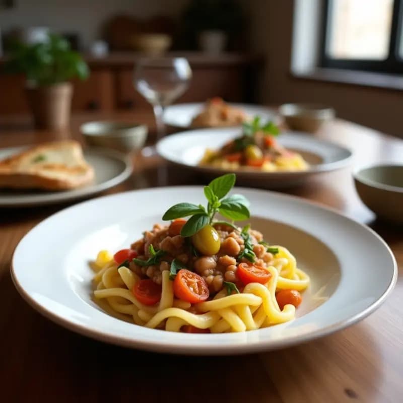 Olla de barro humeante con Pringá Andaluz con Potatas y Pimientos: guiso espeso de carnes variadas (costillas, chorizo, morcilla) desmenuzadas, patatas doradas y pimientos verdes, servido en plato hondo rústico con un trozo de pan al lado.