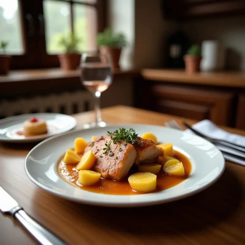 Plato hondo de barro con pringá de cerdo desmenuzado, chorizo, morrilla y patatas doradas, bañados en su jugo espeso. Receta tradicional andaluza de aprovechamiento en olla lenta.